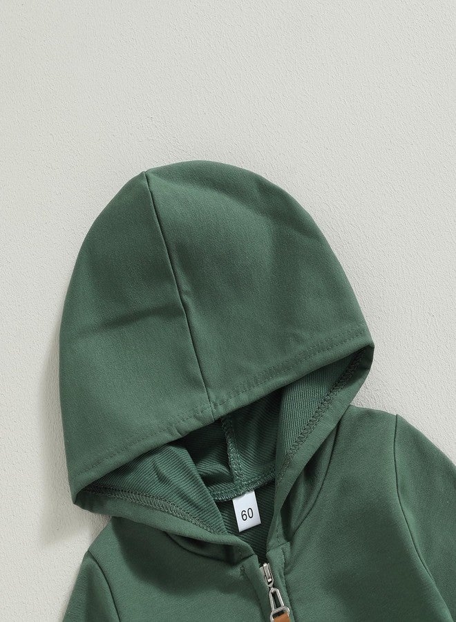 DNOMAID YZARC Infant Baby Boy Girl Clothes Solid Hoodie Romper Zip Up Long Sleeve Hooded Jumpsuit Coverall Fall Winter Outfit (green, 0-3 Months) - Image 4
