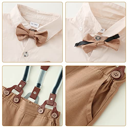 DISAUR Boys Church Outfit Apricot Brown Long Sleeve Dress Shirt Bow Tie Suspender Pants Toddler Formal Outfit Boy 2t 3t 2-3t - Image 5