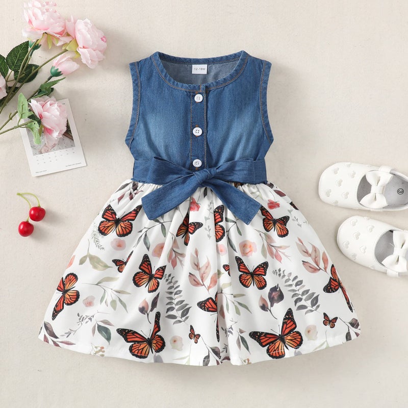 Saeaby 18 Months Girl Clothes Outfit Toddler Baby Girl Dress Denim Flower Short Sleeve Dress Jean Sundress Skirt Summer Dresses 18-24 Months Girl Clothing - Image 4