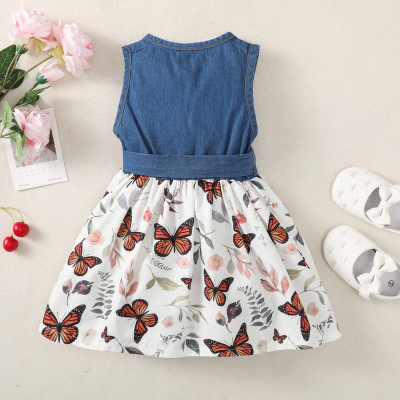 Saeaby 18 Months Girl Clothes Outfit Toddler Baby Girl Dress Denim Flower Short Sleeve Dress Jean Sundress Skirt Summer Dresses 18-24 Months Girl Clothing - Image 5