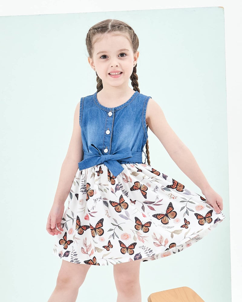 Saeaby 18 Months Girl Clothes Outfit Toddler Baby Girl Dress Denim Flower Short Sleeve Dress Jean Sundress Skirt Summer Dresses 18-24 Months Girl Clothing - Image 2