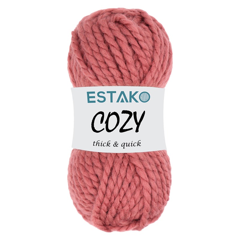 Estako Cozy Thick & Quick Yarn 20% Wool 80% Acrylic Soft Super Bulky Weight #6 Knitting and Crocheting Yarn 3.52 oz (100gr) 65 yds (60 m) (53100-Dark Rose) - Image 1