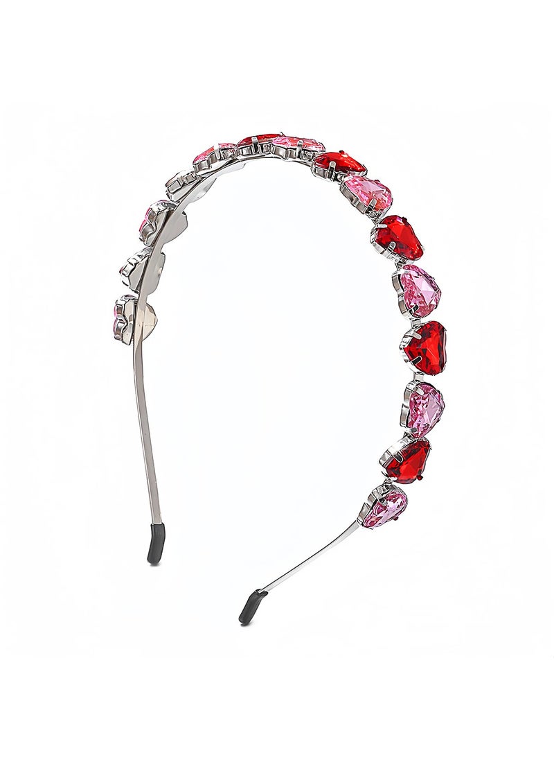 XIELIME - Rhinestone Heart Headbands for Women Girls  1 Pack Valentines Day Headband with Pink Red Gem Design Heart Love Heart Hair Hoop Crystal Jeweled Headbands Hair Accessories for Party Wedding Gift - Image 1