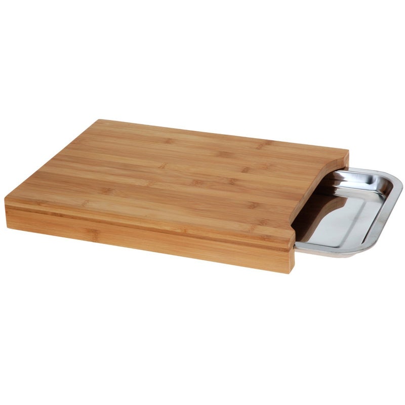 Koopman Bamboo Chopping Board with a Stainless Steel Tray