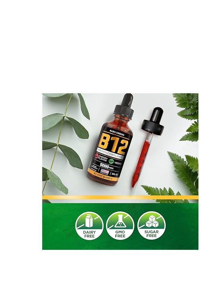BASIC GREENS Vitamin B12 Sublingual Methylcobalamin B12 Vitamins B12 Liquid drops Methyl B12 Cherry flavor 5000mcg - Image 3