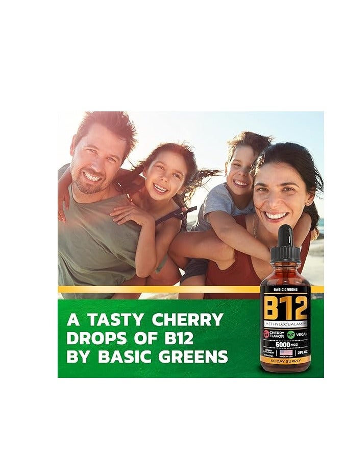 BASIC GREENS Vitamin B12 Sublingual Methylcobalamin B12 Vitamins B12 Liquid drops Methyl B12 Cherry flavor 5000mcg - Image 4
