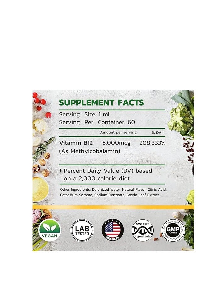 BASIC GREENS Vitamin B12 Sublingual Methylcobalamin B12 Vitamins B12 Liquid drops Methyl B12 Cherry flavor 5000mcg - Image 2