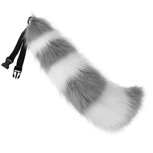 JUNBOON Faux Fur Tail for Cosplay Halloween Party Costume (1-gray white) - Image 1