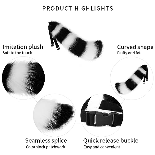 JUNBOON Faux Fur Tail for Cosplay Halloween Party Costume (1-gray white) - Image 3