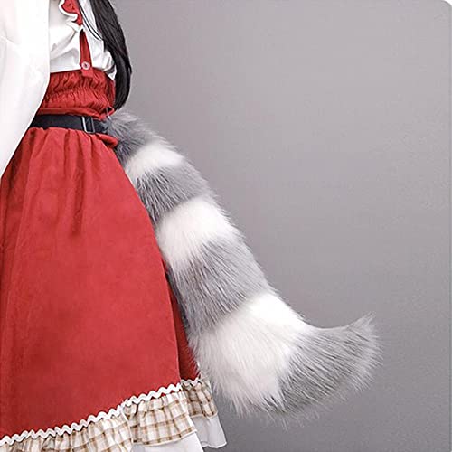 JUNBOON Faux Fur Tail for Cosplay Halloween Party Costume (1-gray white) - Image 4