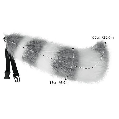 JUNBOON Faux Fur Tail for Cosplay Halloween Party Costume (1-gray white) - Image 2