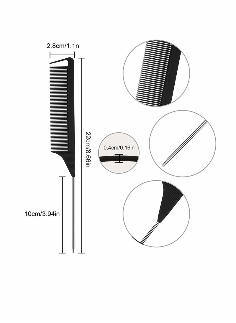 Parting Comb, Distribution Comb for Braids, Rat Tail Comb Pintail Comb Teasing Combs with Stainless Steel Pintail for Hair Styling Hairdressing Slim Handle Design is Easy to Hold