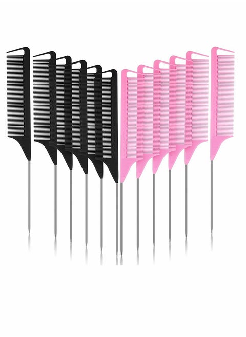 Parting Comb, Distribution Comb for Braids, Rat Tail Comb Pintail Comb Teasing Combs with Stainless Steel Pintail for Hair Styling Hairdressing Slim Handle Design is Easy to Hold