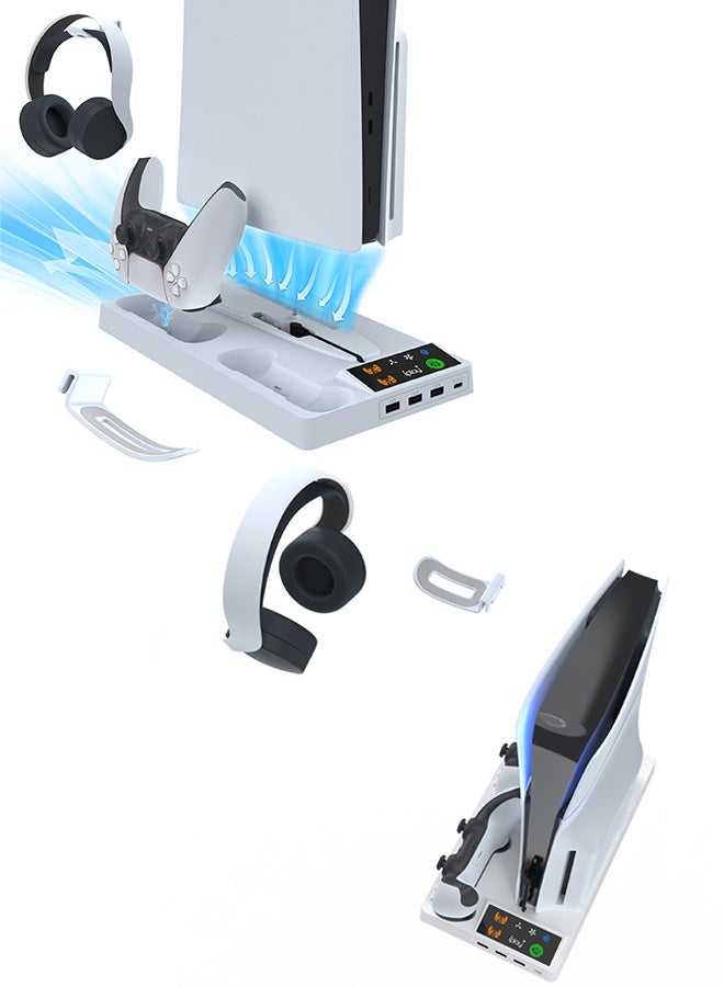 DUNISO PS5 Stand with Cooling Station Dual Controller Charging Station 3-Level Speeds Cooling Fan PS5/Slim/Pro Cooling Charger Stand with Headphone Hook Storage PS5 Accessories Vertical Stand - Image 3