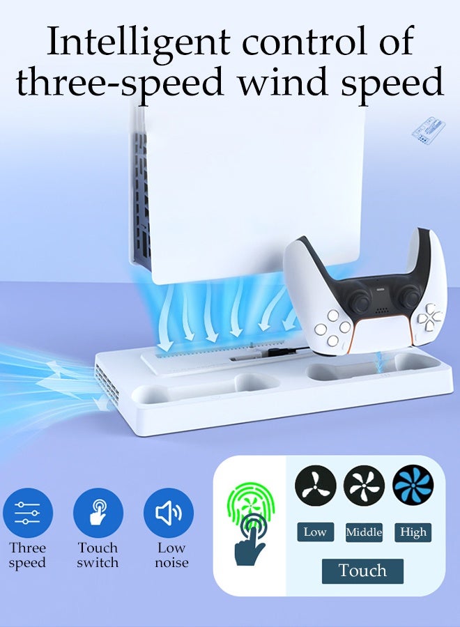 DUNISO PS5 Stand with Cooling Station Dual Controller Charging Station 3-Level Speeds Cooling Fan PS5/Slim/Pro Cooling Charger Stand with Headphone Hook Storage PS5 Accessories Vertical Stand - Image 5