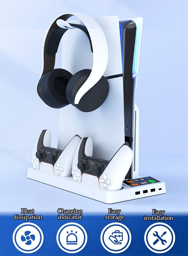 DUNISO PS5 Stand with Cooling Station Dual Controller Charging Station 3-Level Speeds Cooling Fan PS5/Slim/Pro Cooling Charger Stand with Headphone Hook Storage PS5 Accessories Vertical Stand - Image 2