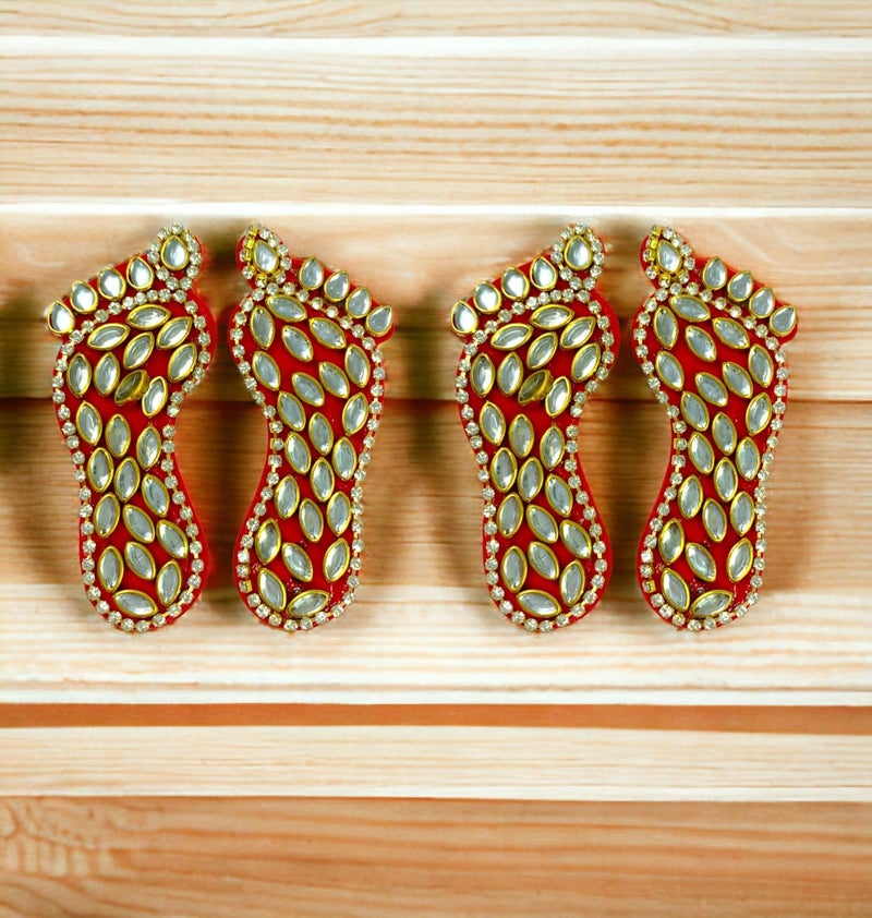 Sesonby 2 Pair Set Kundan Lakshmi Charan Paduka Diwali Lakshmi Charan Lucky Charm Footprints of Maha Diwali Decoraion Pooja Festival Decoration Wall Stickers - Image 4