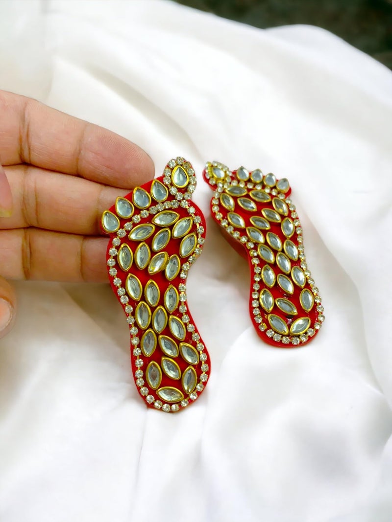 Sesonby 2 Pair Set Kundan Lakshmi Charan Paduka Diwali Lakshmi Charan Lucky Charm Footprints of Maha Diwali Decoraion Pooja Festival Decoration Wall Stickers - Image 3