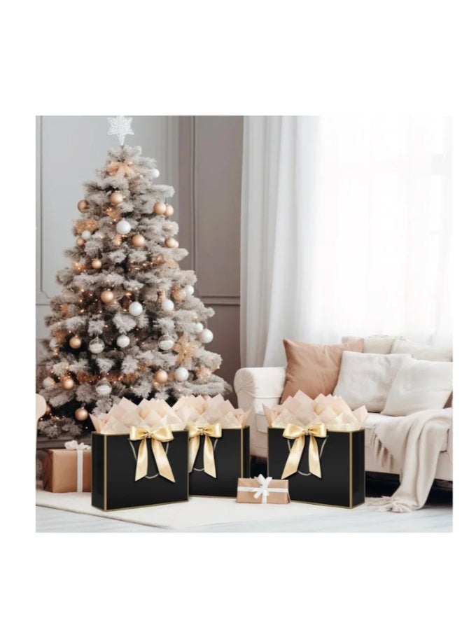 daydayup 3 Pcs Black Large Gift Bags, Paper Bags with Ribbon, Greeting Cards and Tissue Paper, Portable Party Bags with Handles, Birthday Gift Bags, Present Bags for Wedding Party, Party Supplies - Image 3