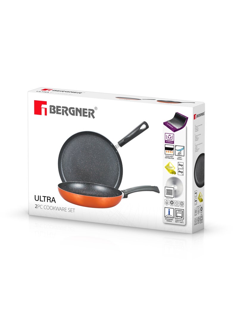 BERGNER ULTRA 2PCS NON-STICK COOKWARE SET, FRYPAN 26CM + TAWA 28CM, PRESSED ALUMINUM COOKING SET, INDUCTION BOTTOM COOKWARE, METALIC ORANGE COLOR, SUITABLE FOR ALL STOVES, BG31307OR - Image 3