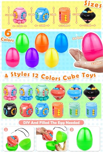 AMENON 12 Pack 34 Jumbo Filled Easter Eggs with Toys Magic Bean Cubes Fidget Puzzle Toy Brain Teaser Easter Basket Stuffer Egg Fillers Stress Relief Party Favors Gifts Kid Toddler Teen Classroom Prizes - Image 5