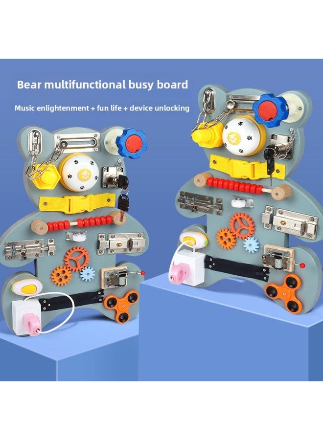 Children's Door Latch Unlock Busy Board House Door Opening Board Baby Early Education Educational Unlocking Busy Board Toy-Color:Bear Busy Board  - Image 1