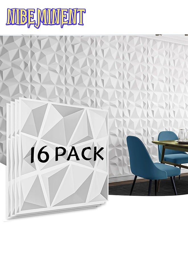NIBEMINENT Decorative 3D Wall Panels in Diamond Design, PVC 3D Wall Panel Diamond, 3D Textured Wall Panels, for Interior Wall Decor Matt White (16 Pack) (White-30 * 30cm) - Image 1