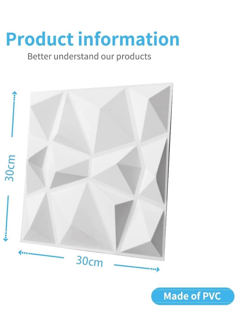 NIBEMINENT Decorative 3D Wall Panels in Diamond Design, PVC 3D Wall Panel Diamond, 3D Textured Wall Panels, for Interior Wall Decor Matt White (16 Pack) (White-30 * 30cm) - Image 2