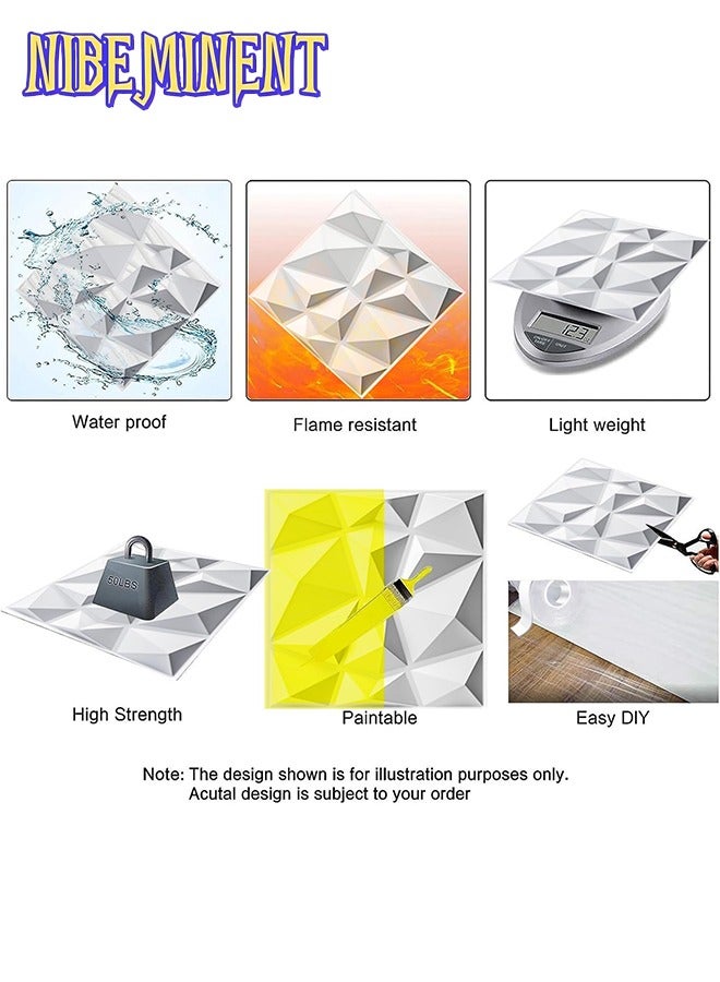 NIBEMINENT Decorative 3D Wall Panels in Diamond Design, PVC 3D Wall Panel Diamond, 3D Textured Wall Panels, for Interior Wall Decor Matt White (16 Pack) (White-30 * 30cm) - Image 4