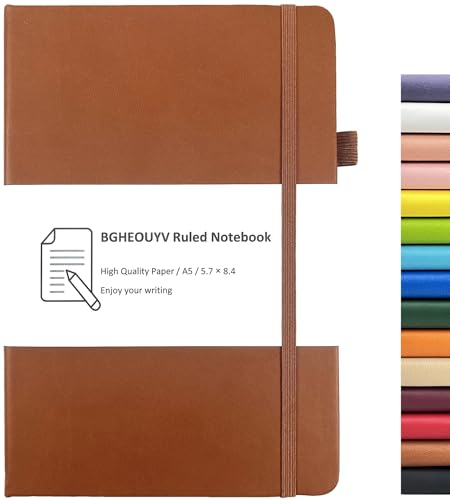 BGHEOUYV Notebook Journal, College Ruled Notebook Lined A5 160 Pages,Hard Cover Journals for Writing, Notebooks for Work Office School Women Men,5.7 inches x 8.4 inches(Brown) - Image 1