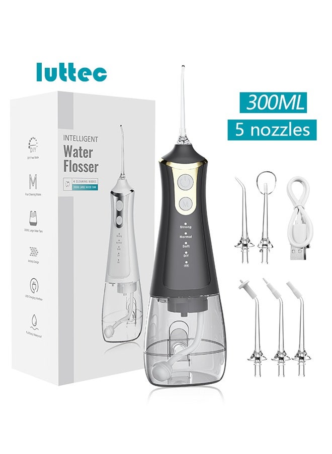 Luttec Cordless Water Flosser Teeth Cleaner, 300ML Cleanable Water Pick Teeth Water USB C 1500 mAh Rechargeable Oral Irrigator IPX6 Waterproof, 4-Mode Dental Water Flosser with 5 Jet Tips for Home,Travel  - Image 1