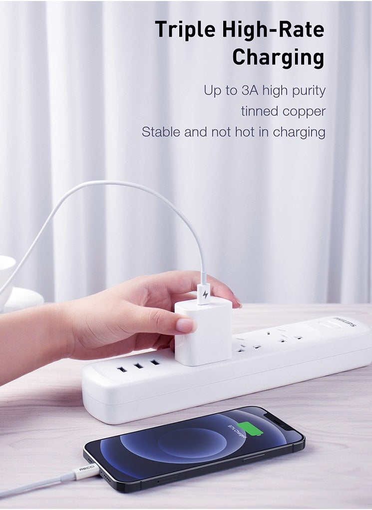 Recci Type C to Lighting Cable PD 30W 1.5M Fast Charging Data Cable Charging Cord for iPhone iPad and Macbook Anti-Swing White  - Image 3