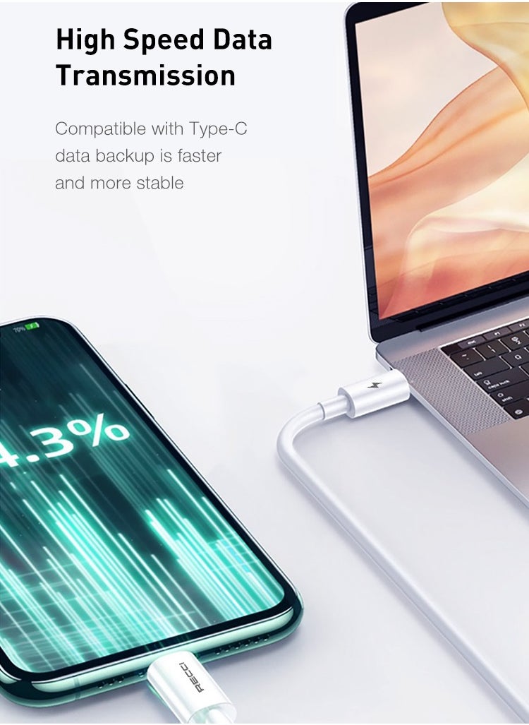 Recci Type C to Lighting Cable PD 30W 1.5M Fast Charging Data Cable Charging Cord for iPhone iPad and Macbook Anti-Swing White  - Image 4