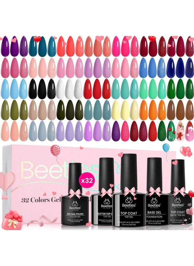 beetles Gel Polish - Beetles Gel Nail Polish Set 36 PCS- Spring Gel Polish 32 Colors with Base Top Coat Soak off U V Nail Gel Burgundy Red Pink Green Blue Purple Black White Gel Polish Set Valentines Day Gifts for Women - Image 1