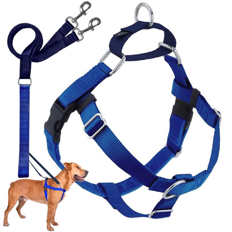2 Hounds Design Freedom No Pull Dog Harness Adjustable Harness and Leash Set Easy Walking Comfortable Control Fits Small Medium Large Dogs Solid Colors Made in USA 1 LG Royal Blue