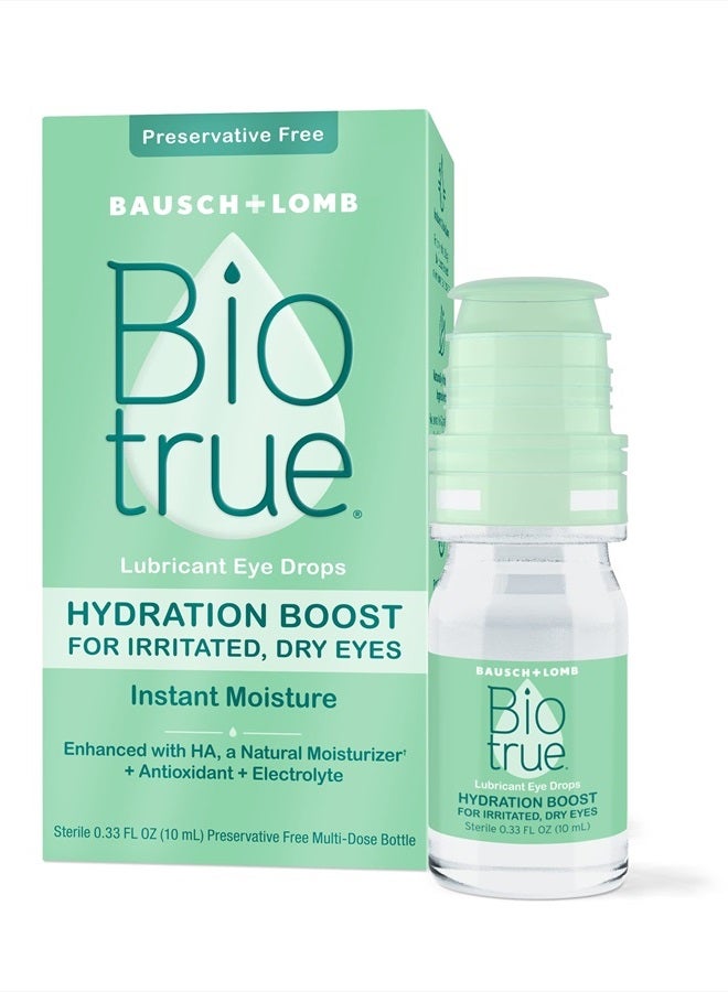 Biotrue Hydration Boost Eye Drops, Preservative Free, Soft Contact Lens Friendly for Irritated and Dry Eyes from Bausch + Lomb, Naturally Inspired, 0.33 FL OZ (10 mL)  - Image 1