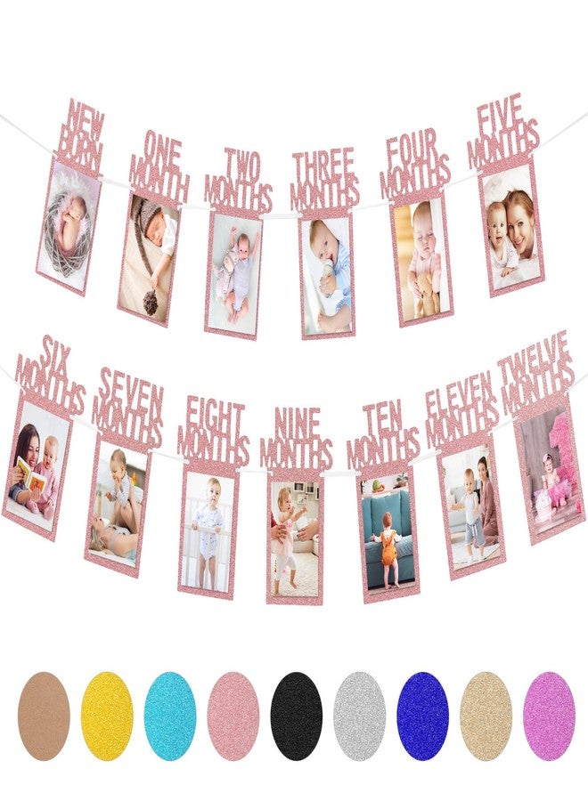 وولاين لافتة صور عيد الميلاد الأول من Whaline للأطفال حديثي الولادة وحتى عمر 12 شهرًا، زينة صور شهرية، زينة احتفال عيد الميلاد الأول (ذهبي وردي) - Image 1