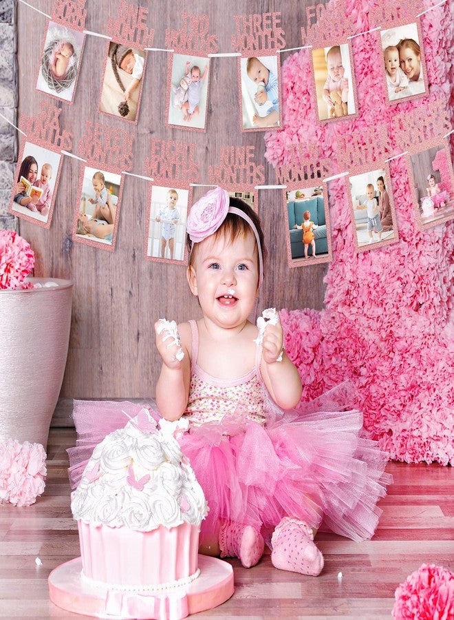 وولاين لافتة صور عيد الميلاد الأول من Whaline للأطفال حديثي الولادة وحتى عمر 12 شهرًا، زينة صور شهرية، زينة احتفال عيد الميلاد الأول (ذهبي وردي) - Image 5