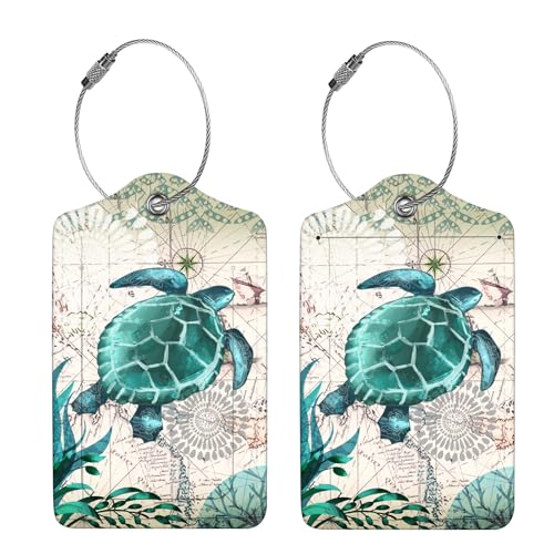 Anikathy 2 Pcs Luggage Tags for Suitcase, Cute Unique PU Leather Travel Bag Tag with Privacy Cover ID Label Address Card and Durable Metal Ring Suitable for Men Women Children Backpack, Turtles - Image 4