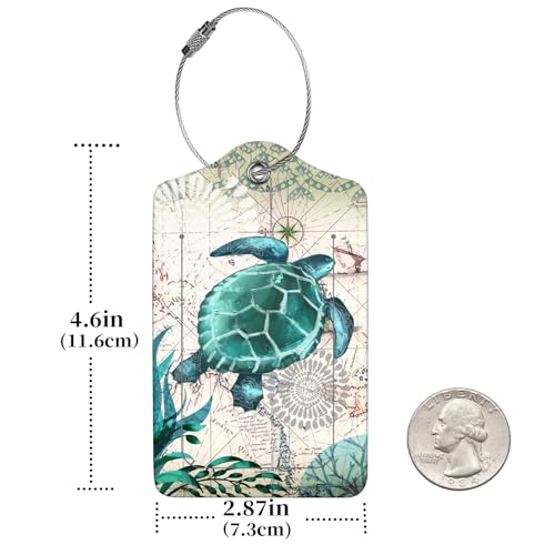 Anikathy 2 Pcs Luggage Tags for Suitcase, Cute Unique PU Leather Travel Bag Tag with Privacy Cover ID Label Address Card and Durable Metal Ring Suitable for Men Women Children Backpack, Turtles - Image 2