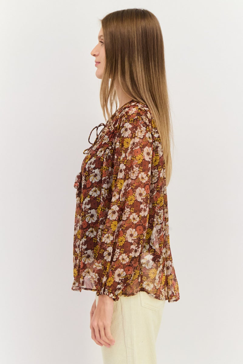 Pepe Jeans بلوزة نسائية بأكمام طويلة ورباط عنق، مطبوعة بألوان متعددة - Image 4