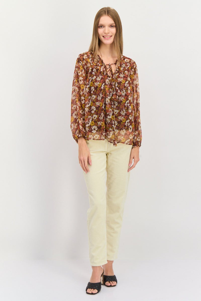 Pepe Jeans بلوزة نسائية بأكمام طويلة ورباط عنق، مطبوعة بألوان متعددة - Image 3