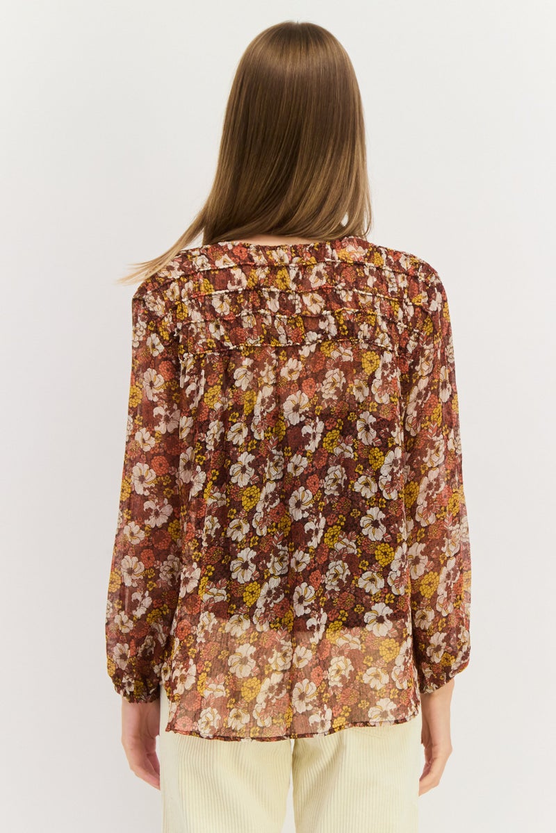 Pepe Jeans بلوزة نسائية بأكمام طويلة ورباط عنق، مطبوعة بألوان متعددة - Image 2