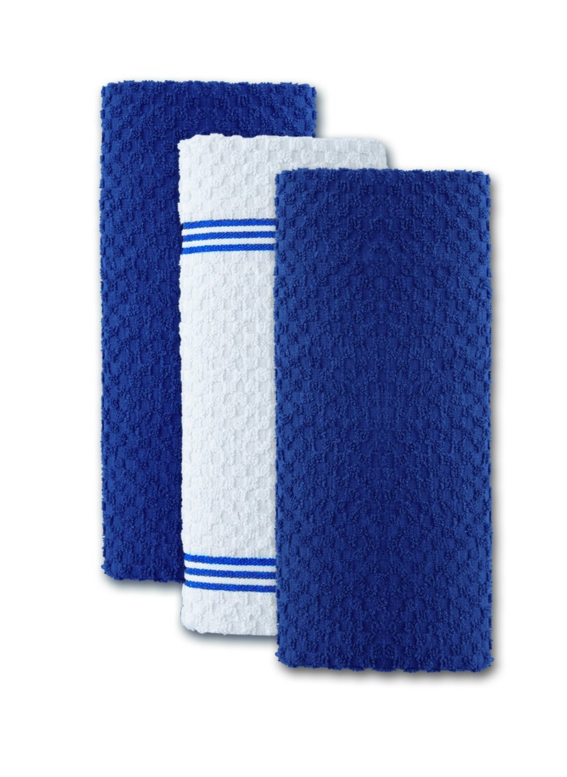 Infinitee Xclusives - Infinitee Xclusives Premium Kitchen Towels – Pack of 3, 100% Cotton (15 x 25 Inches) 38cm x 64cm Absorbent Dish Towels - 425 GSM Tea Towel, Terry Kitchen Dishcloth Towels- Blue Dish Cloth for Household Cleaning - Image 1