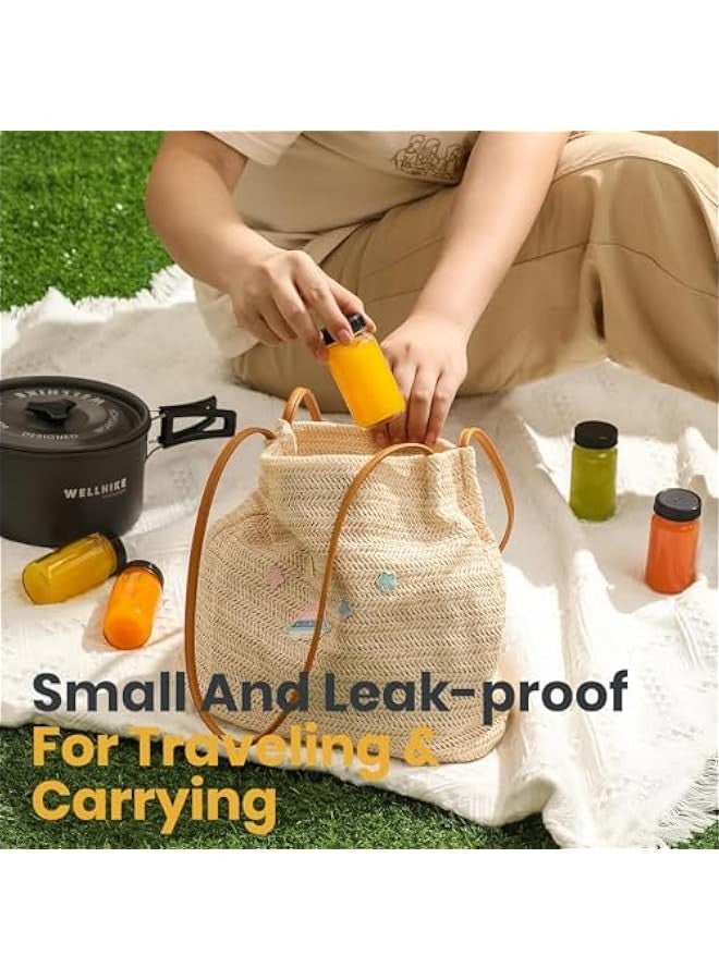 TRASSLE 12 Pack 2 oz Glass Shot Mini Bottles w/Black Lids&Black Stickers - Small Clear Jar for Ginger, Juice, Sample - Travel Essentials - Wide Mouth, Leakproof - Image 5