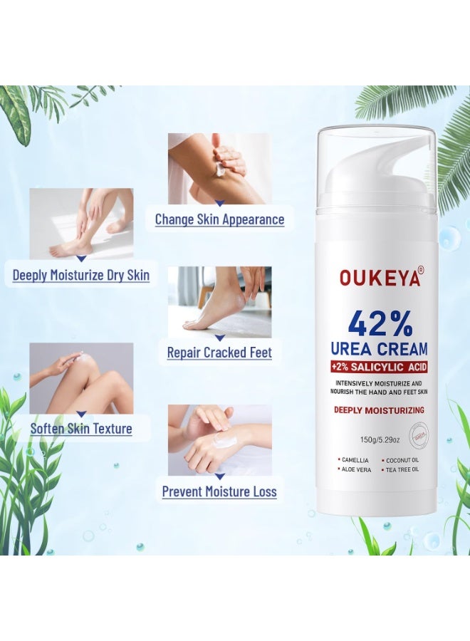 OUKEYA Urea Cream 42% plus Salicylic Acid 2% Foot & Hand Cream for Cracked Skin Intensive Repair Treatment on Hands, Heels, Elbows, and Feet - Relief for Dry Feet 150g - Image 3