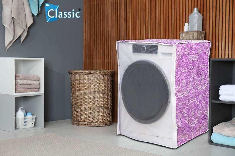 Classic® Front Load Washing Machine Cover Suitable for LG 8.5 Kg, 9 Kg, 9.5 Kg, 10 Kg, 10.5 Kg, 11 Kg, 11.5 Kg, 12 Kg (72cmsX63cmsX81cms, Purple Flower) - Image 2