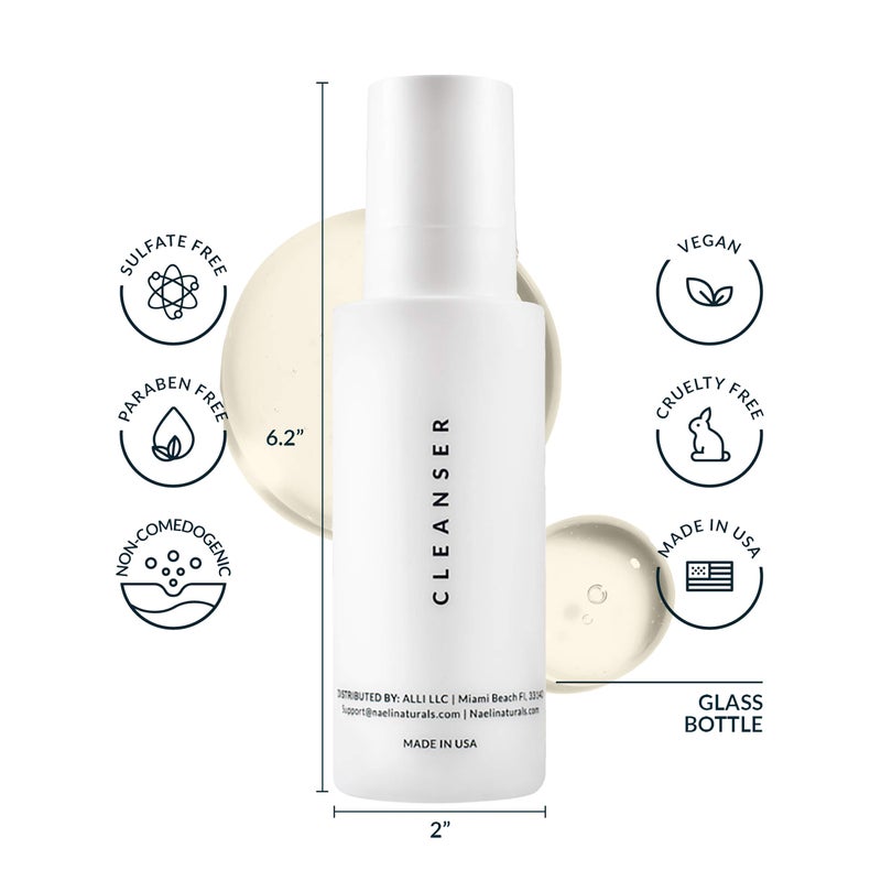 NAELI Gentle Face Cleanser - All Natural Anti Aging Vitamin C Face Wash for Sensitive & Dry Skin with Hyaluronic Acid & Antioxidants - Vegan & Cruelty Free, 4 oz - Image 3