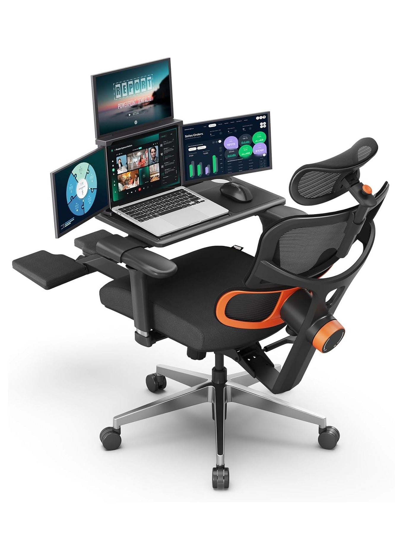 Ergonomic Office Chair for Work from Home with Adaptive Lumbar Support, 4D Armrest, Tray, Recline, Footrest, Adjustable Height & Headrest, High Back Computer Chair Office/Home (Black)