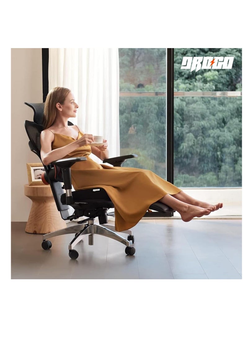 DROGO Ergonomic Office Chair for Work from Home with Adaptive Lumbar Support, 4D Armrest, Tray, Recline, Footrest, Adjustable Height & Headrest, High Back Computer Chair Office/Home (Black)  - Image 2